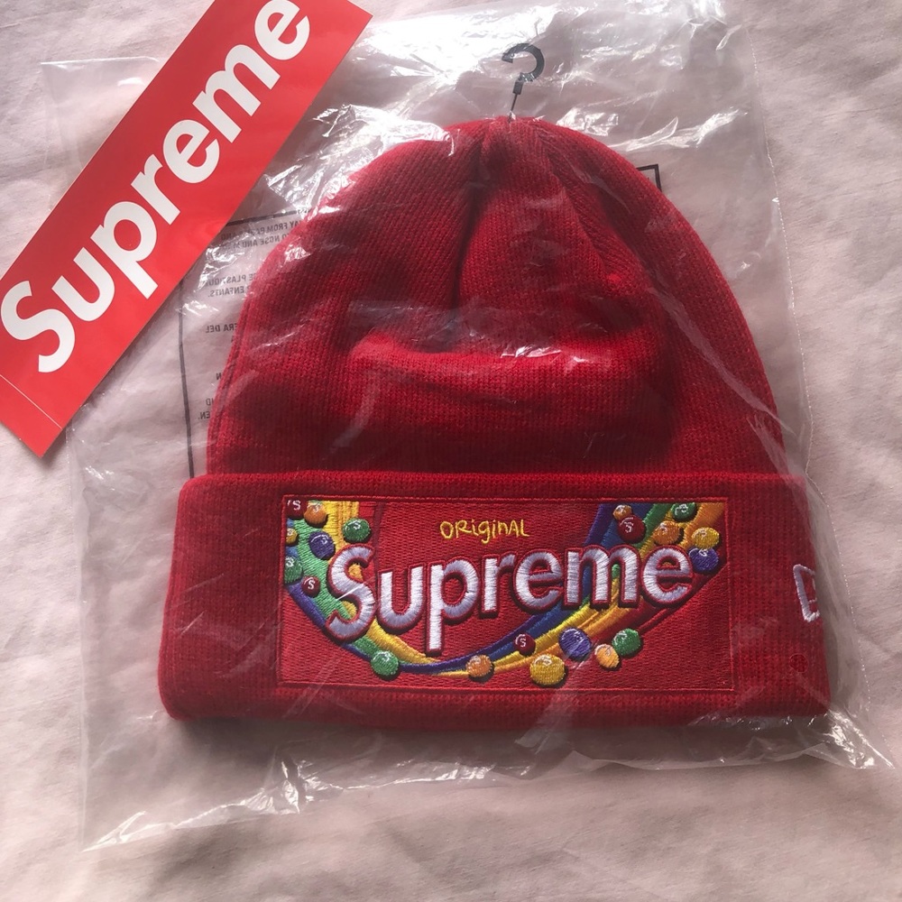 Supreme Skittles New Era Beanie Red